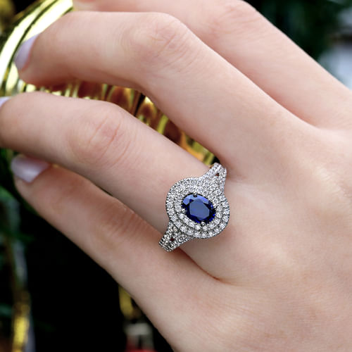 14K White Gold Oval Sapphire and Diamond Engagement Ring