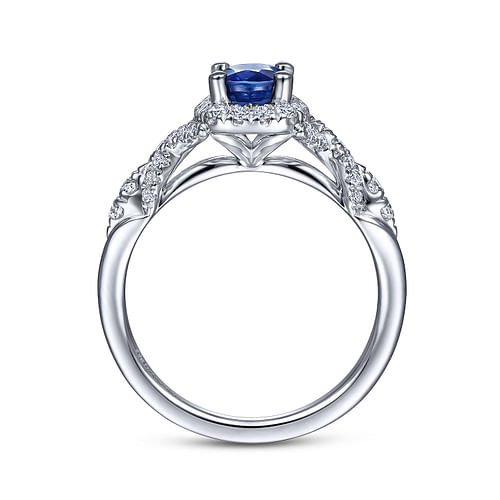 14K White Gold Oval Sapphire and Diamond Halo Ring