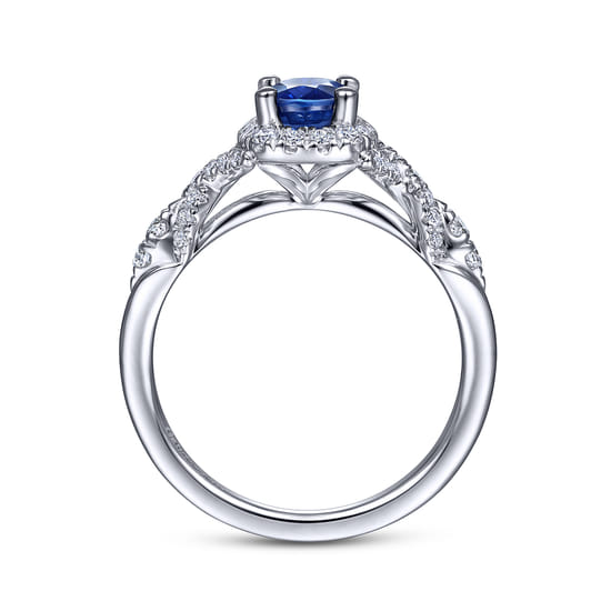 14K White Gold Oval Sapphire and Diamond Halo Ring angle 2