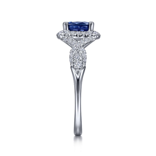 14K White Gold Oval Sapphire and Diamond Halo Ring