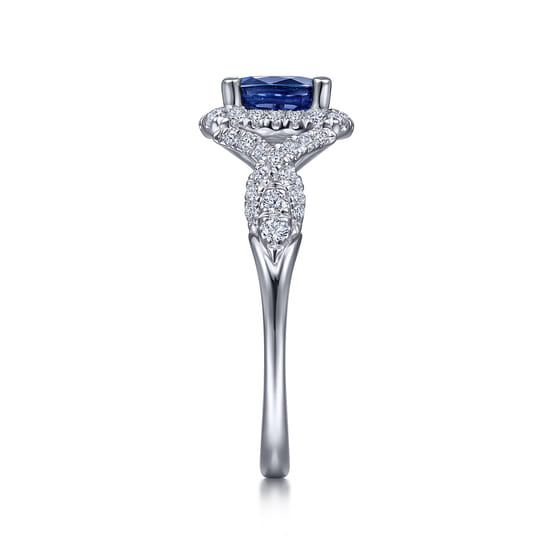 14K White Gold Oval Sapphire and Diamond Halo Ring angle 4