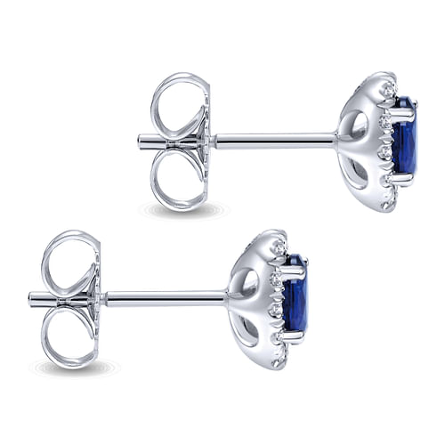 14K White Gold Oval Sapphire and Diamond Halo Stud Earrings