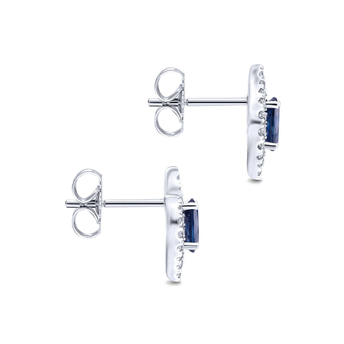 14K White Gold Oval Shape Sapphire and Diamond Halo Stud Earrings