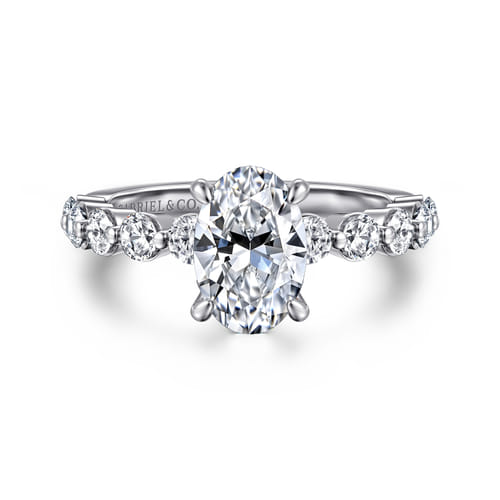 14K White Gold Oval Single Prong Diamond Engagement Ring