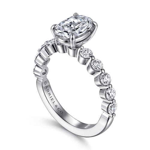 14K White Gold Oval Single Prong Diamond Engagement Ring