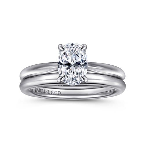 14K White Gold Oval Solitaire Diamond Engagement Ring