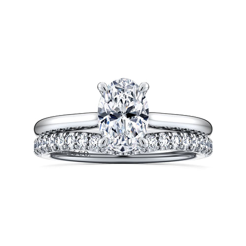 14K White Gold Oval Solitaire Diamond Engagement Ring