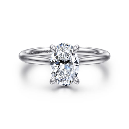 14K White Gold Oval Solitaire Diamond Engagement Ring