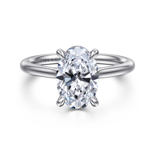 14K White Gold Oval Solitaire Diamond Engagement Ring