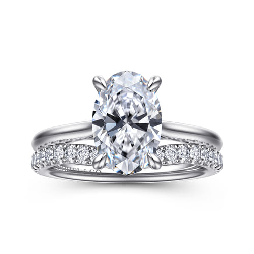 14K White Gold Oval Solitaire Diamond Engagement Ring