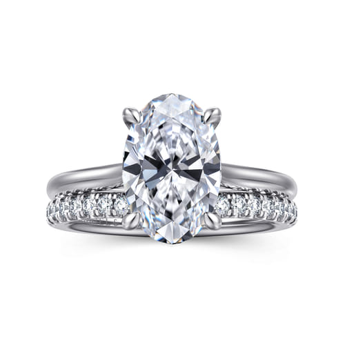 14K White Gold Oval Solitaire Diamond Engagement Ring