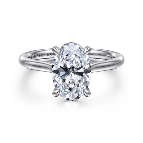 14K White Gold Oval Solitaire Diamond Engagement Ring