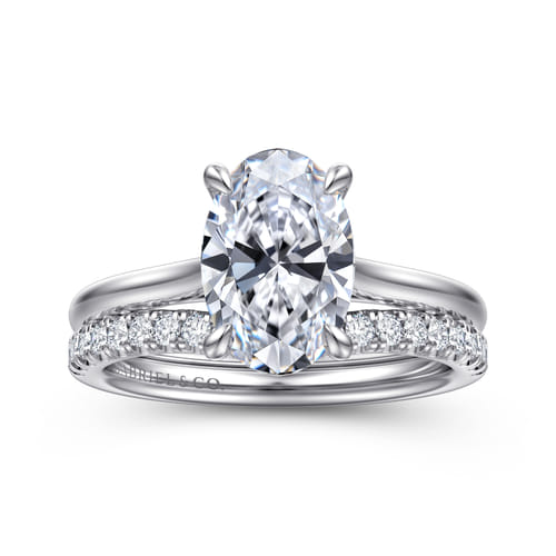 14K White Gold Oval Solitaire Diamond Engagement Ring