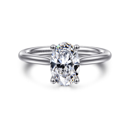 14K White Gold Oval Solitaire Diamond Engagement Ring