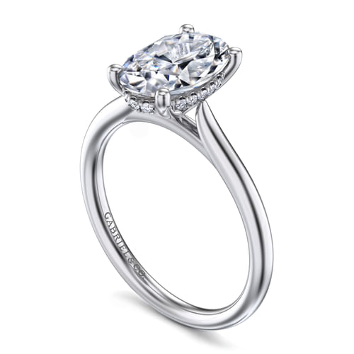 14K White Gold Oval Solitaire Diamond Engagement Ring