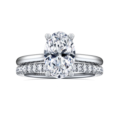 14K White Gold Oval Solitaire Diamond Engagement Ring