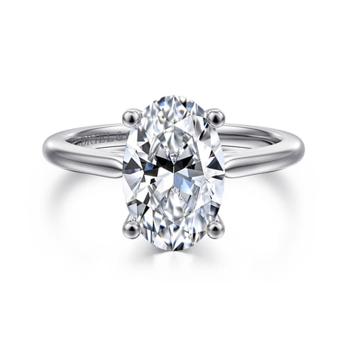 14K White Gold Oval Solitaire Diamond Engagement Ring