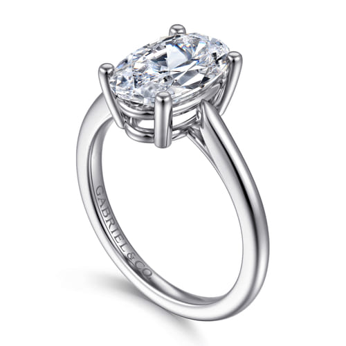14K White Gold Oval Solitaire Diamond Engagement Ring
