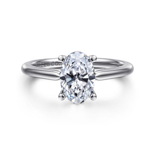 14K White Gold Oval Solitaire Diamond Engagement Ring