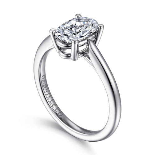 14K White Gold Oval Solitaire Diamond Engagement Ring