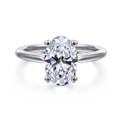 14K White Gold Oval Solitaire Diamond Engagement Ring