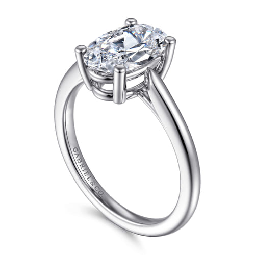 14K White Gold Oval Solitaire Diamond Engagement Ring