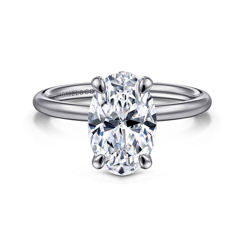 14K White Gold Oval Solitaire Diamond Engagement Ring
