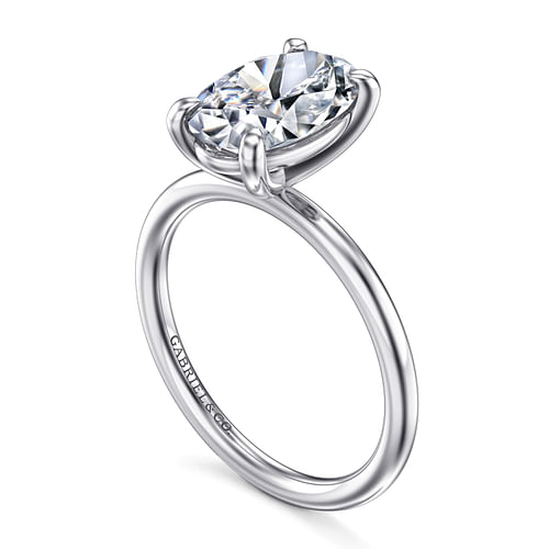 14K White Gold Oval Solitaire Diamond Engagement Ring