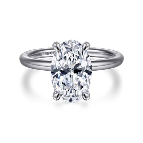 14K White Gold Oval Solitaire Diamond Engagement Ring