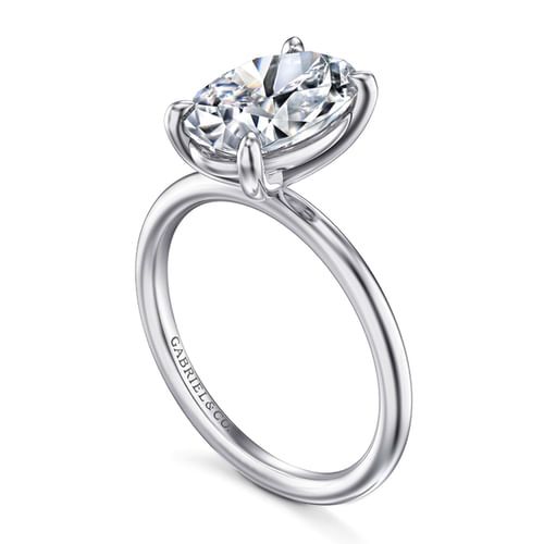 14K White Gold Oval Solitaire Diamond Engagement Ring