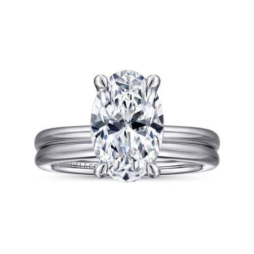 14K White Gold Oval Solitaire Diamond Engagement Ring