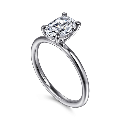 14K White Gold Oval Solitaire Diamond Engagement Ring