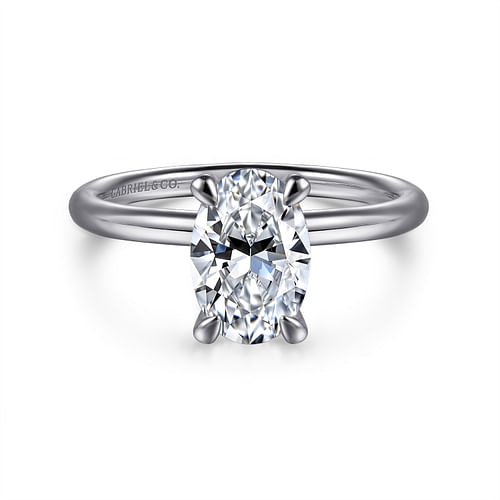 14K White Gold Oval Solitaire Diamond Engagement Ring
