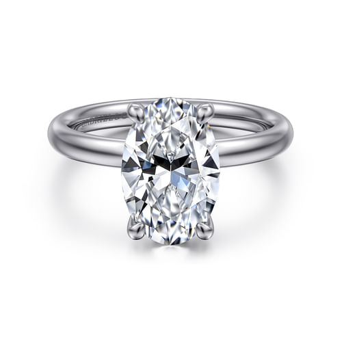 14K White Gold Oval Solitaire Diamond Engagement Ring