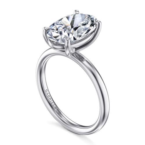 14K White Gold Oval Solitaire Diamond Engagement Ring