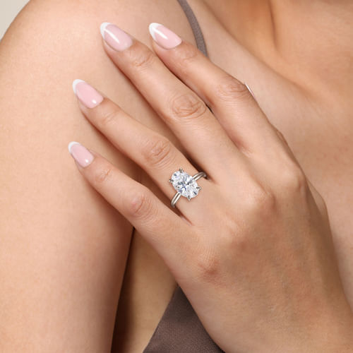 14K White Gold Oval Solitaire Diamond Engagement Ring