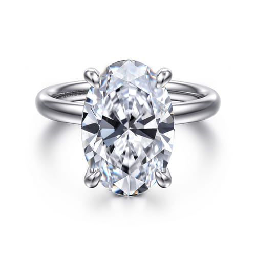 14K White Gold Oval Solitaire Diamond Engagement Ring