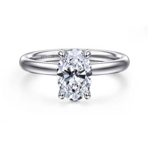 14K White Gold Oval Solitaire Diamond Engagement Ring