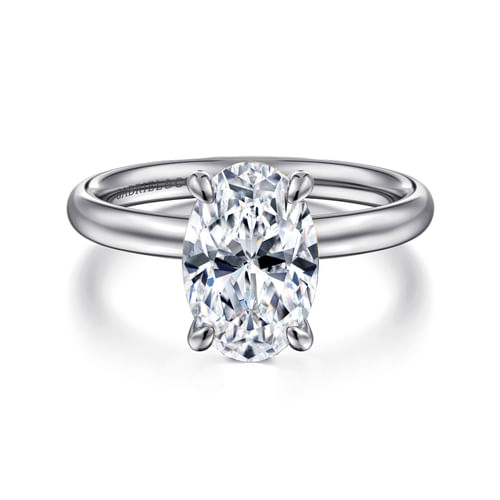 14K White Gold Oval Solitaire Diamond Engagement Ring