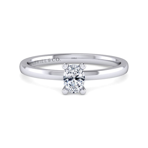 14K White Gold Oval Solitaire Engagement Ring