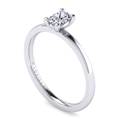 14K White Gold Oval Solitaire Engagement Ring