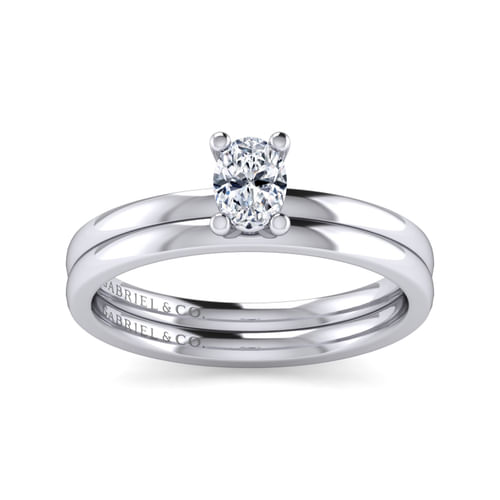 14K White Gold Oval Solitaire Engagement Ring