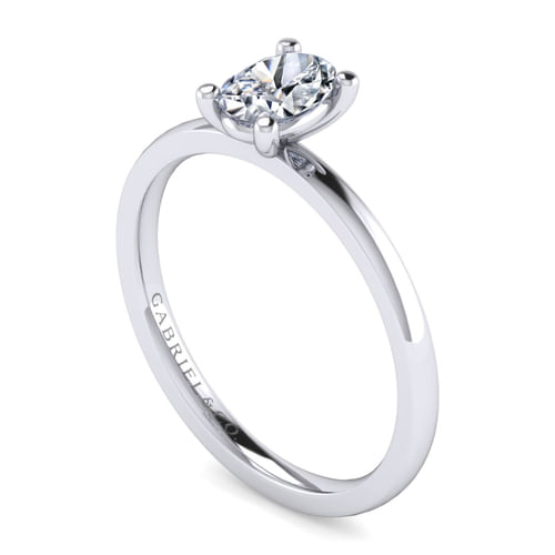 14K White Gold Oval Solitaire Engagement Ring