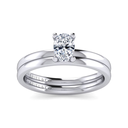 14K White Gold Oval Solitaire Engagement Ring