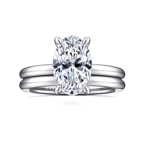 14K White Gold Oval Solitaire Engagement Ring