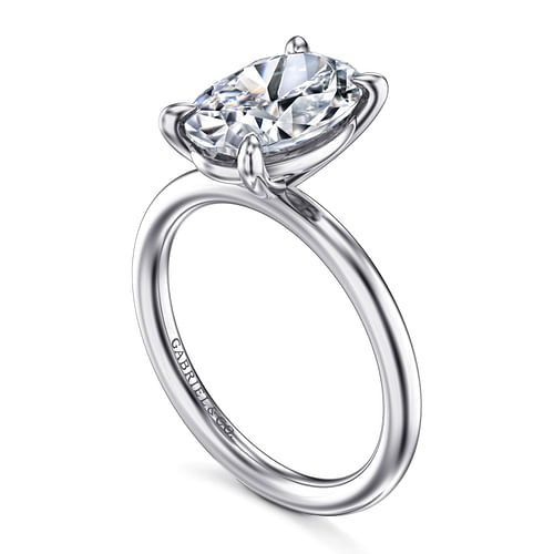 14K White Gold Oval Solitaire Engagement Ring