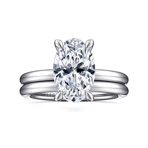 14K White Gold Oval Solitaire Engagement Ring