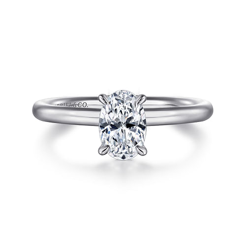 14K White Gold Oval Solitaire Engagement Ring