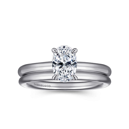 14K White Gold Oval Solitaire Engagement Ring