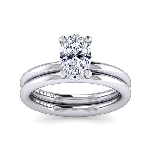 14K White Gold Oval Solitaire Engagement Ring